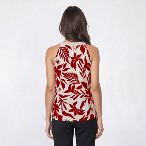 Womens Como Black High Neck Crochet Trim Tropical Leaf Tank Top alternate view